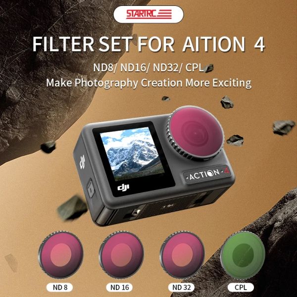 Acessórios Filtro de lente Startrc para ação dji 4 cpl nd8 nd16 nd32 nd64 kit de filtro uv nd nd para osmo ação 3 2 acessórios de câmera esportiva