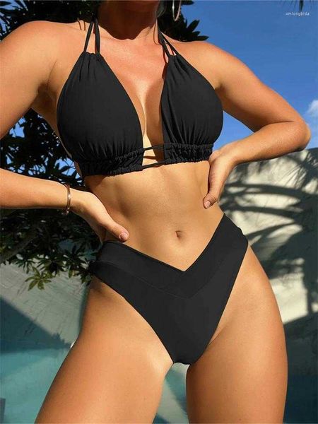 Damen Badebode Womens Swimwear Plus Size Beach Bikini Schwarz sexy Halfter Push Up Badeanzug 2 Stück Sets 2024 Sommer Frauen Badeanzüge L49