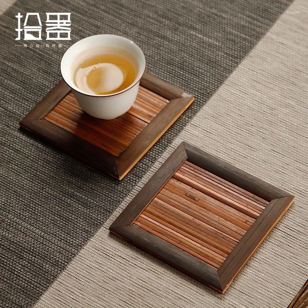 Tischmatten alte Bambus -Tee -Zeremonie Retro Zen Cup Halter Topf für die Herstellung von isolierten japanischen Set kleinen Untertasse