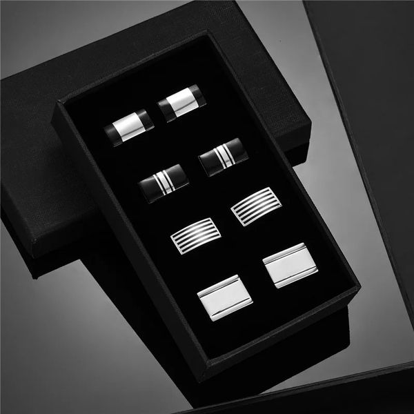 BUFFLINKS PARA MONS 4 PARES SET Setente de casamento convidados Gift Man Shirt Cufflink Box Box Luxury Jewelry Business Tie Tie Clips 240408