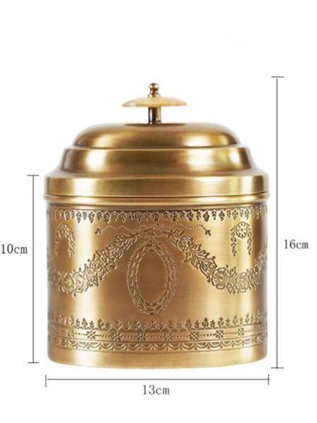 Tanque de armazenamento de cozinha sólida tanque de cafeteira tigela de açúcar tigela de chá escultura caddies de chá de estilo retro com tampa de cobre de cobre armazenamento