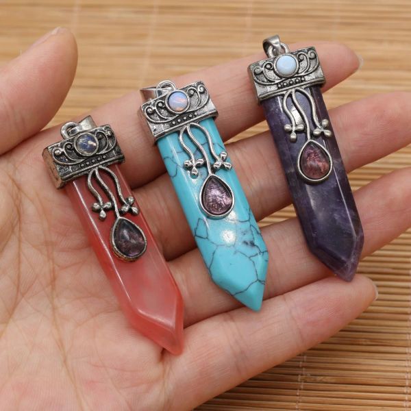 Ciondolo spada di pietra naturale Ametista AMETYST ROSE QUARTO Crystal Ciondoli per donne gioielli che producono accessori per collana fai -da -te dimensioni 16x57mm