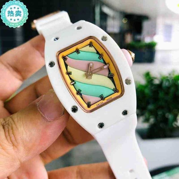 Richardmill feminino Assista Lazer Pequena Personalidade de Moda Mecânica Automática Versátil Cotton Candy White