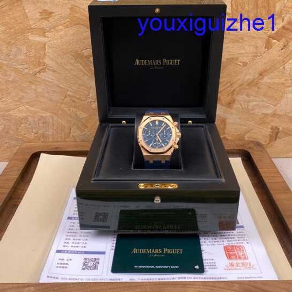 Moda AP Wrist Watch Male Royal Oak Series 26240or Rose Gold Blue Plate Belt Leisure Business Sports Back Back Transparent Automatic Mechanical Watch