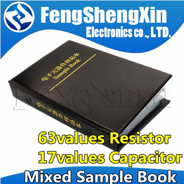 63Values SMD Resistor 0R ~ 2M 1% + 17Values 15pf ~ 1Uf Capacitor misto Livro de amostra 0201 0402 0603 0805 1206