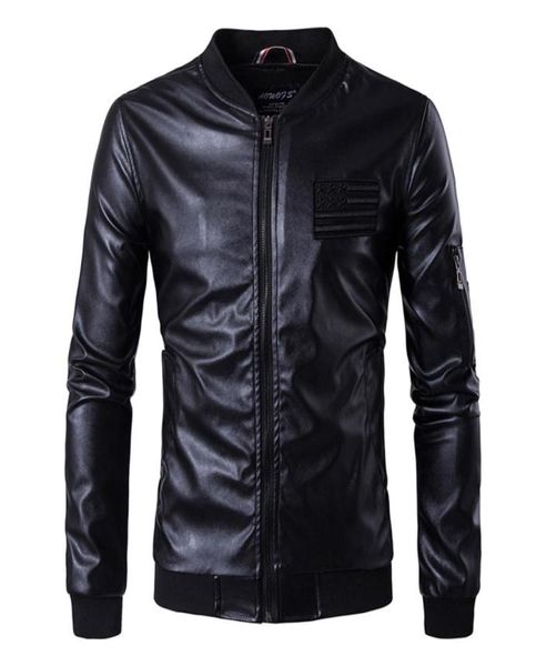 Jackets de couro de novo Men American Flag Leather Bomber Jackets Men Cartas Bordando jaquetas e casacos Spring Autumn3555917