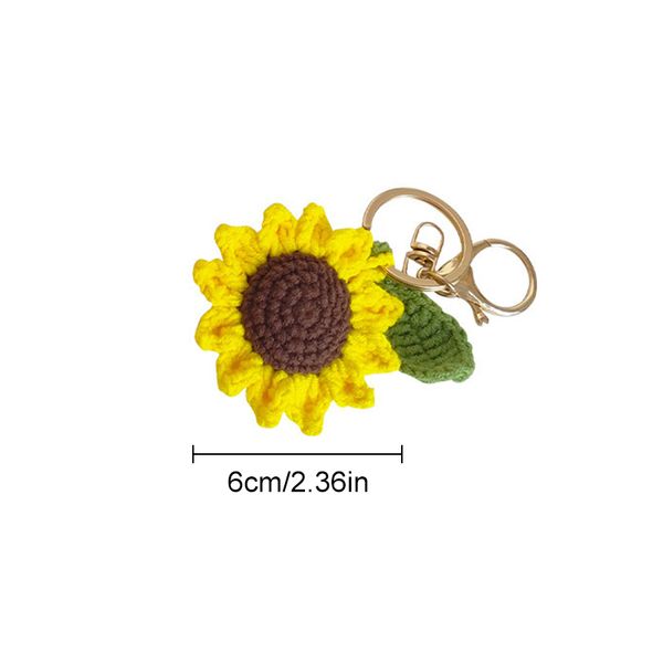 Nuove catene di portachiavi intrecciate a mano Rose Sunflower Key Catene Anelli Accessori per sacchetti di tastiera all'uncinetto