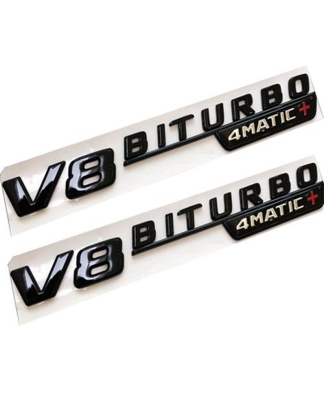 2pcs preto brilhante V8 Biturbo 4Matic Car Fender Emblem Sticker para Mercedes Benz2689429