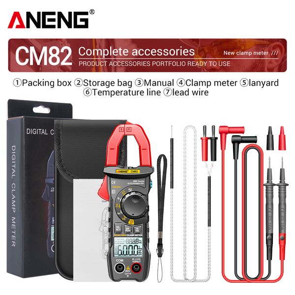 ANENG CM82 METURO DA CLAMP DIGITAL 6000 contagens TRUE RMS NCV METER UNIVERSAL 600V DC/CA TOLTAGE 600A DC/AC CURTIMENTO DIGITAL Multímetro digital