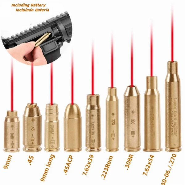 Red Dot Laser Brass Boresight Cal Patrone Bohrung für die Einstellung der Zielfernrohrjagd .223 7.62 9 mm .308 .270 enthalten Batterien