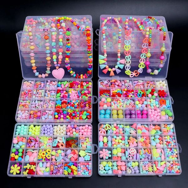 500pcs Diy Madeiras de miçangas de miçangas de brinquedos criativos de brinquedos de espaçador solto artesanato fazendo colar de colar de bracelete kit de jóias Girl Toy Girt 240407