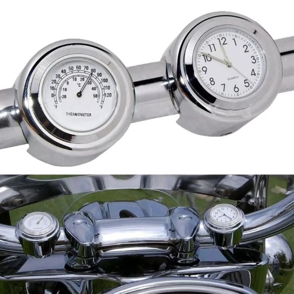 Relógio universal do holo de motocicleta Termômetro Luminous Dial Clock 22-25mm Motocicleta Monta de bicicleta Montagem de Montagem Relógio Temper