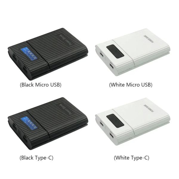 Typ-C- und Micro-USB-Dual-Eingangs-Tragable 18650 4 Slot Power Bank Case Support 5V 2A Schnelles Laden für Mobiltelefon/Tablet