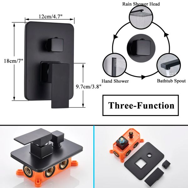 Rubinetto del bagno opaco pluviale nero pioggia per doccia da bagno rubinetto rubinetto a cascata montata miscelatore vano tap vasca da bagno set di rubinetti per la doccia