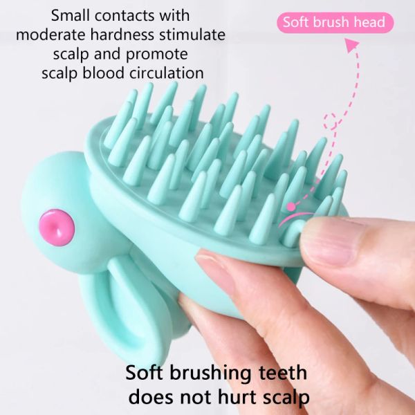 Silicone Shampoo Brush Head Scalp Massage pente infantil para lavar o pente de pente de banho Spa Breos para o chuveiro de coelho