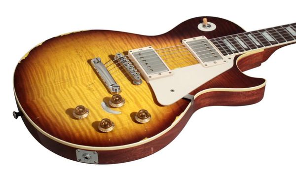 Özel Mağaza 1959 Joe Perry Slash Murphy Yaşlı İmzalı Tütün Patlaması Relic Elektro Gitar 1 Parça Vücut Boyun Alnico Humbuck8813143