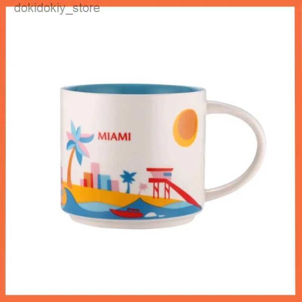 Canecas Capacidade de 14 onças Cidade de cerâmica Mu American Cities Best Coffee MU Cup com caixa oriinal Miami City L49