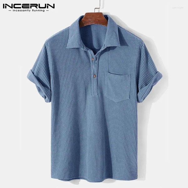 Herren lässige Shirts Incerun Tops 2024 amerikanischer Style-Revers-Open-Design Modus Streetwear Solid Short Sleved Bluse S-5xl