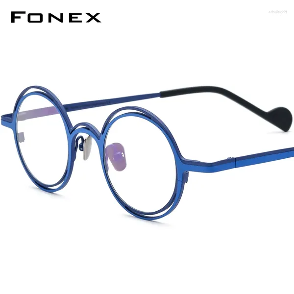 Солнцезащитные очки рамки Fonex Pure Titanium Eyeglases рамки женщины красочные ретро -круглые очки по рецепту 2024 винтажные миопия оптические очки