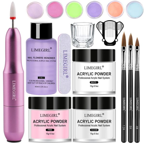 Kits Nagel Acrylpulver Nagelbohrmaschine Nägel Kunstdekoration Kristall Nagel Glitzer 3D -Nagelspitzen Schnitzwerkzeuge für Maniküre Set