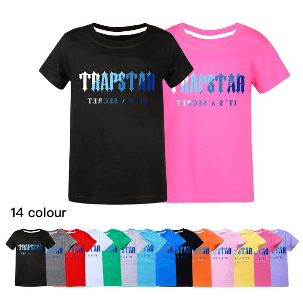 T-shirt per bambini Trapstar Boys Girls Cotton Short Short Short Thirts Toddler bambini Tees Tops Gioventù Black Bianco rosso Grigio Orancione Grigio taglia 100-170 cm