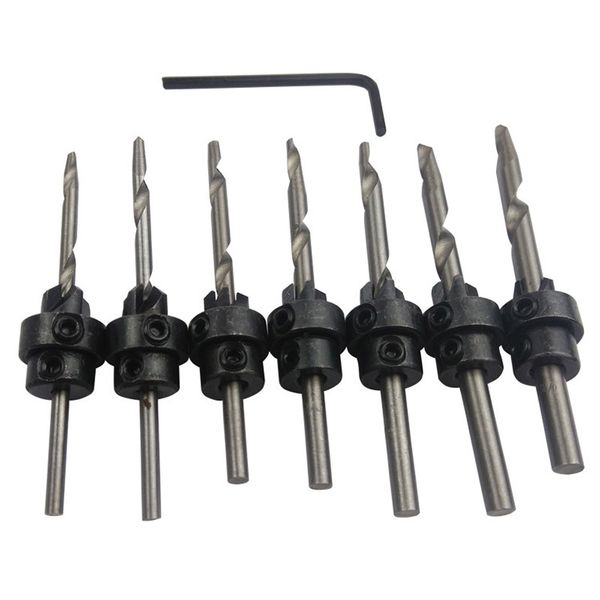 Binoax 7pcs Tapere Bint Bint Countersink Установите набор регулируемых стоп -воротнич