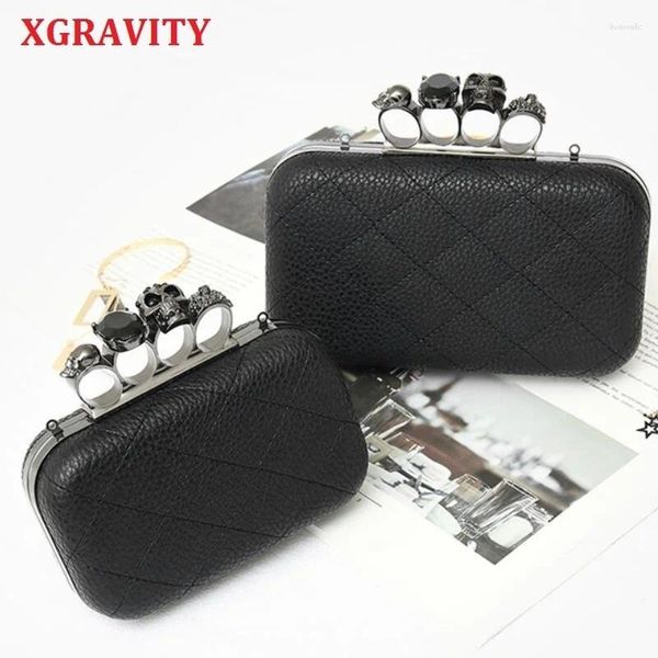 Abendtaschen Xgravity 2024 Modeschädel Finger Elegante Kette Tasche Frauen lässig Clutches Handtaschen Umschlag Damen Ghost 050