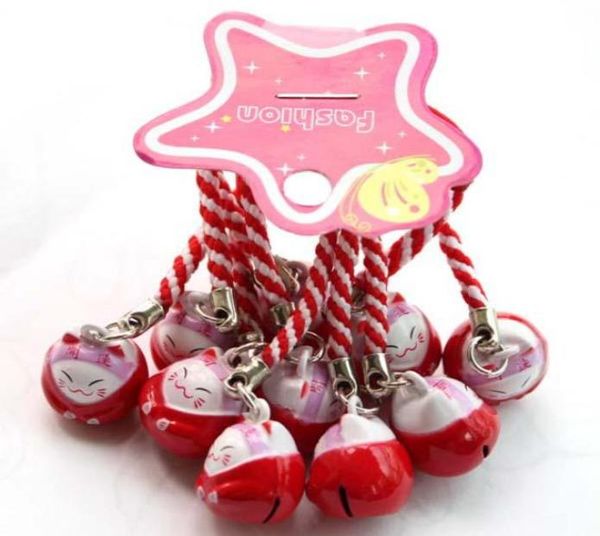 50pcs Red Prosperity Maneki Neko Lucky Cat Bell Handy Charm Strap 06 IN7260007