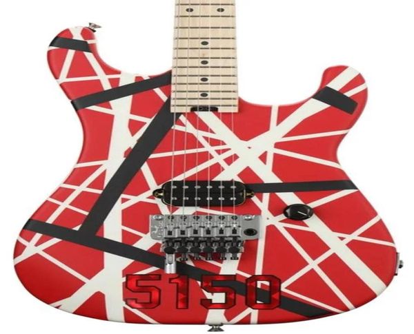 Eddie Edward Van Halen Kramer 5150 Kırmızı Elektro Gitar Siyah Beyaz Çizgiler Floyd Rose Tremolo Köprü Kilitli Maple Boyun F1597840