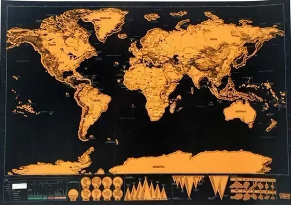 1pcs graffio mappe - mappe mondiali - poster di graffi deluxe con capitali colorati, città, punti di riferimento, cartografia - regalo di viaggio