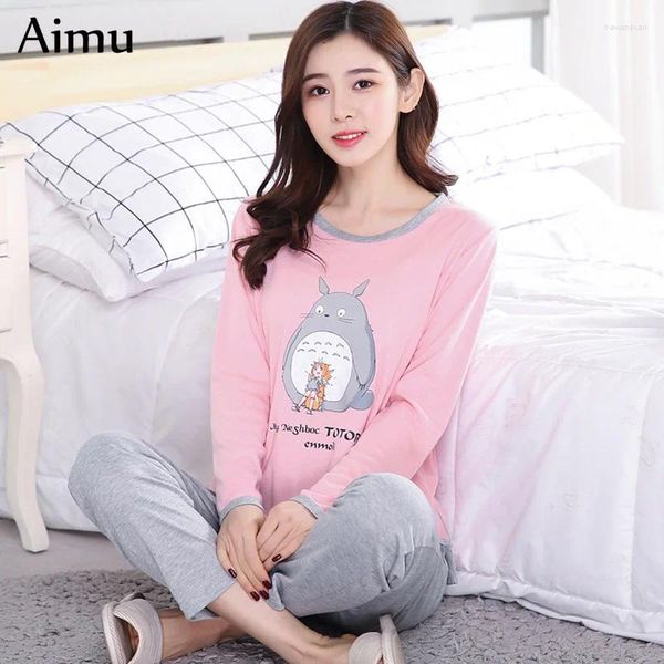 Heimkleidung Mode Frauen Pyjamas Langarm Cartoon Pink Tracksanzug Pyjama Set süße Mädchen -Nachtwäsche Anzüge Herbst Homewear Anzug