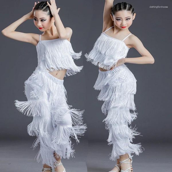 Stage Wear 1Set/Lot Children Fashion Latin Dancing Costumes Girl Chango Outfit Solid Top Ans Pants