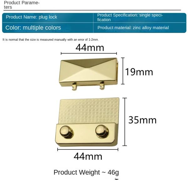 44*Accessori hardware a bloccatura a fibbia quadrati da 35 mm per portafoglio borsetto spinto chiusura di chiusura di chiusura a scatto.