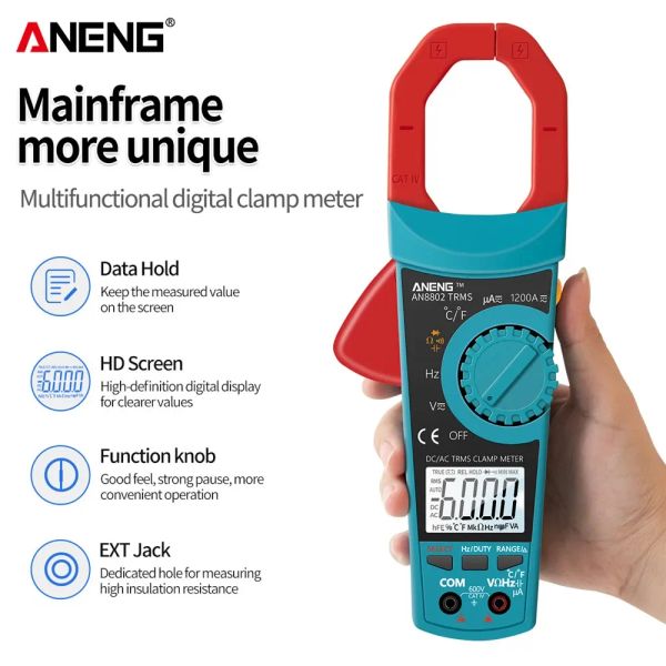 ANENG AN8802 Digital Multímetro inteligente True RMS CLAMP METERS AC/CC Tester atual Tester Electric Ampere Frequency Voltímetro 1200A Ferramenta