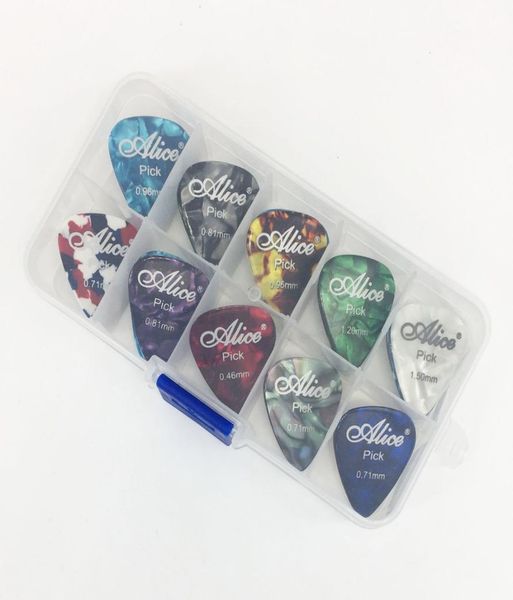 40 peças Alice Cellulóides Picks 1 Caixa de armazenamento espessura do plectrum 046 071 081 096 12 15 mm Mix Mediator4916479