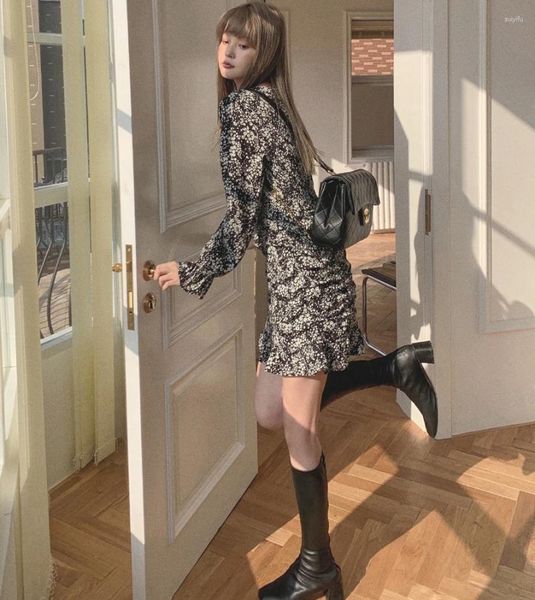 Повседневные платья винтажные французские цветочные мини -платье для женской шифоновой одежды корейская уличная одежда Вечерняя вечеринка тенденции моды 2024