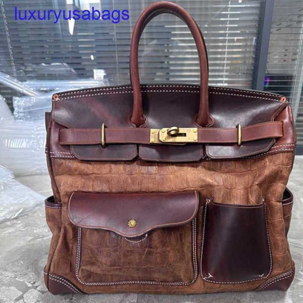 Designer großer Kapazität Echtes Leder-Umhängetasche Tasche Französisch Paris Luxusmarke Vintage Style 40 cm Brown Travel Business Handtasche Yi-B16m