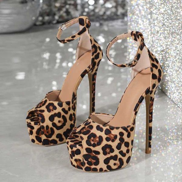 Отсуть обувь Liyke Sexy Leopard Print Extreme High Heels Platform Sandals Женщины Stiletto Peep Toe Ночной клуб танец танец zapatos mujer h240409 kx5l