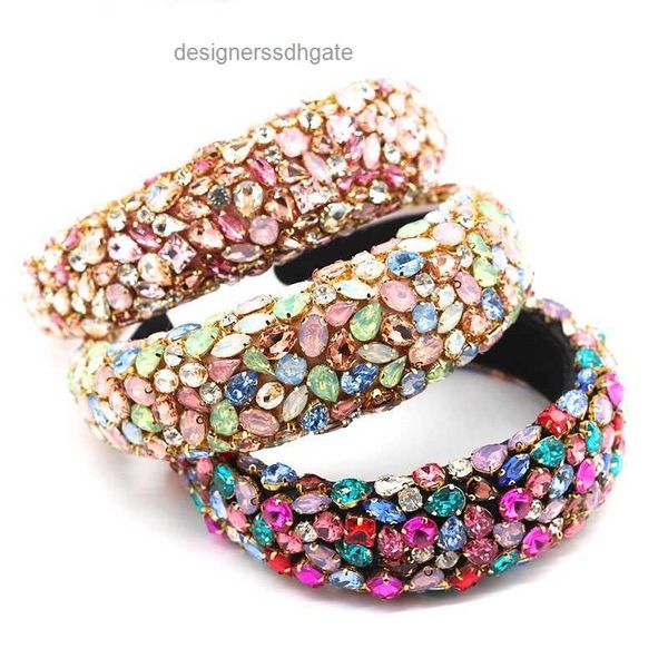 Mulheres de estilo barroco Mulheres Rhinestones Bandas da cabeça Drop Shape e Wide Edge Hair Band Diamond Full Moda colorida Faixa da cabeça