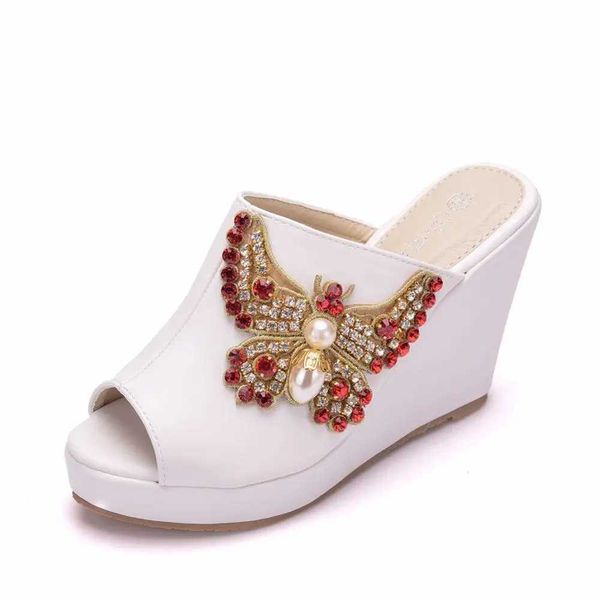 Slippers Crystal Queen 10cm Peep Toe Platform Wedges Heels High Sandals Beach Women H240409 6I9N