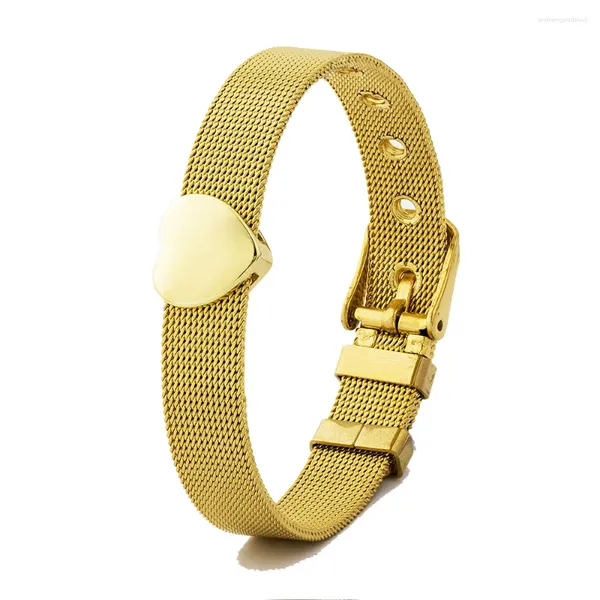 Charm Armbänder Aibef niedliche Goldfarbe Herzform Edelstahlarmband Verstellbarer Uhren Bangle Frauen Accessoires Täglich