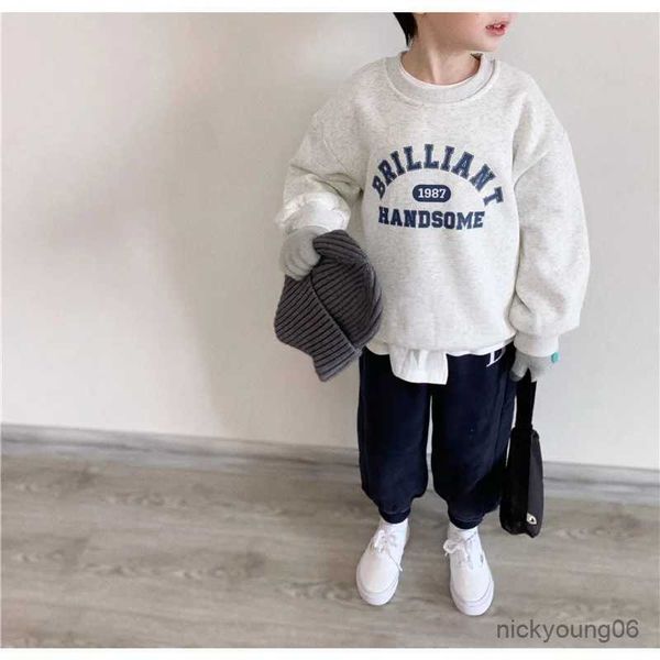 Set di abbigliamento per bambini ragazze tops sciolte felpe imbottite unisex per bambini lettere di colore solido tops autunno inverno