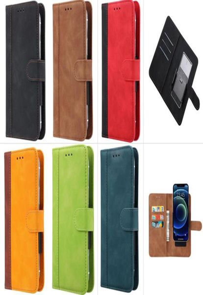 Universal PU Leder Brieftaschenhüllen für iPhone 12 Pro Max 11 Samsung S21 40 bis 70 Zoll Telefonkoffer 4 Größen Kartenschlitze Flip Ständer CoV7254598