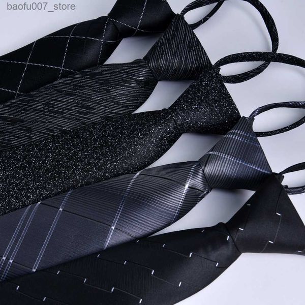 Ties cravatte da uomo Amministrazione aziendale professionale Zipper 7 cm Black Stripe Lazy People Facile da tirare in Styleq