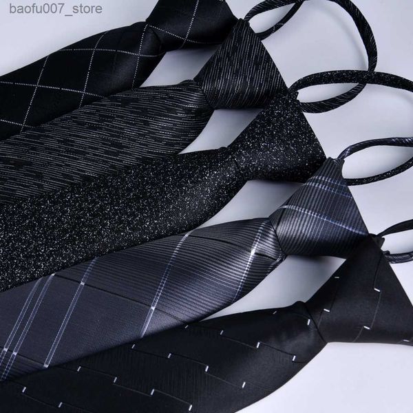 Pescoh Ties Tie Mens Professional Business Administration Zipper 7cm Black Stripe Pessoas preguiçosas fáceis de puxar Novo Styleq