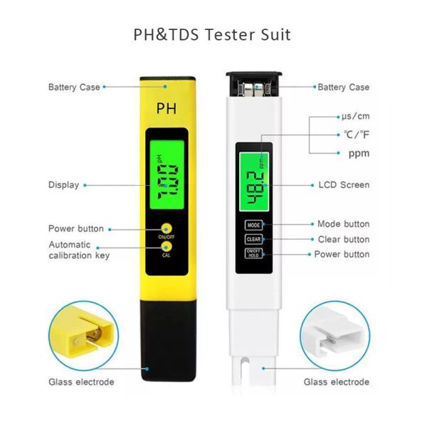 Pen Tester Tortable Ph Meter con display digitale di retroilluminazione per analisi della qualità dell'acqua