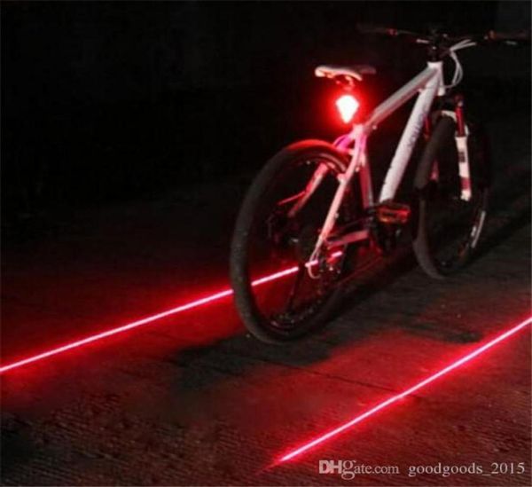 Luzes de ciclismo de bicicleta impermeabilizada 5 LED 2 lasers 3 modos Bicicleta Taileira Taileira Segurança Aviso Luz de bicicleta traseira Bycicle Light Lamp DLH7055645