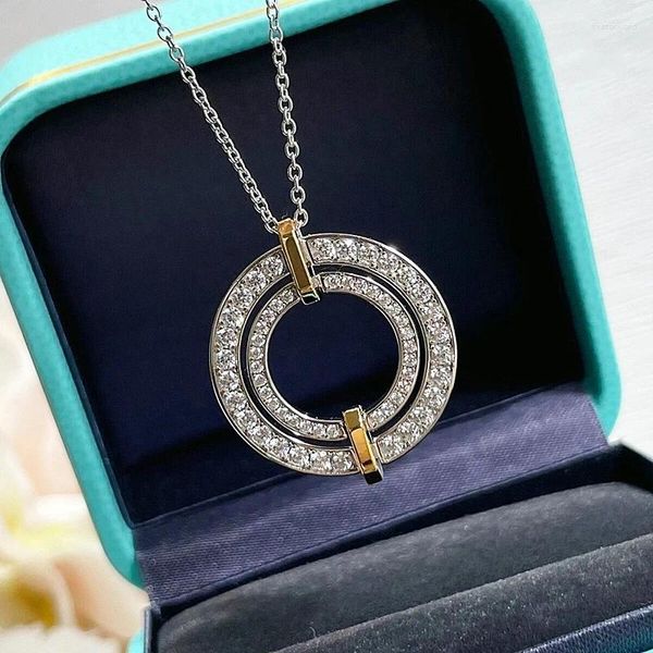 Collane a sospensione che vendono marchio 925 sterling in argento a doppio strato di colore abbinato Collana rotonda di gioielli di lusso da donna