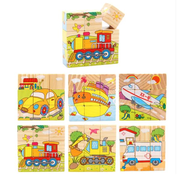 9 PCS cubi 3d a sei lati puzzle puzzle bloccali in legno giocattoli per bambini giocattoli educativi per bambini giochi divertenti