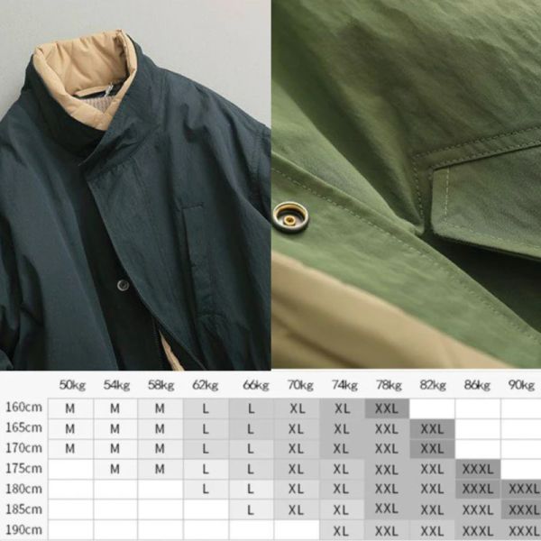 New Winter Winter japonês Retro Long Jacket Exército Casaco Verde Plus Size Men Longo Parka Coat de Autumn Puffer Overcoat Jacket Men